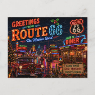 Postal Saludos de Navidad de la ruta 66 neón retro