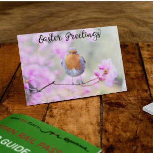 Postal Saludos de Pascua de Robin Bird Cute Spring Blosso