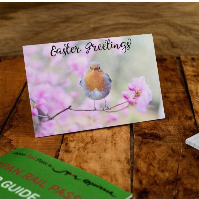 Postal Saludos de Pascua de Robin Bird Cute Spring Blosso (Subido por el creador)