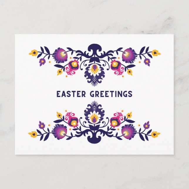 Postal Saludos de Pascua Púrpura Personalizado Folklore T (Anverso)