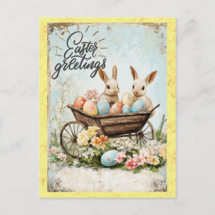 Postal Saludos de Pascua Vintage Conejo Huevo