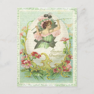 Postal Saludos de Pascua Vintage Huevos Floral