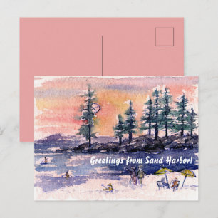 Postal Saludos de Playa Sand Harbor en Lago Tahoe al atar