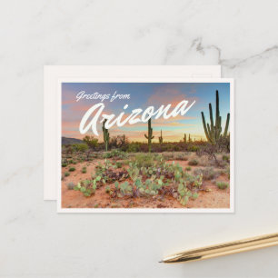 Postal Saludos de puesta de sol colorida de Arizona Sagua
