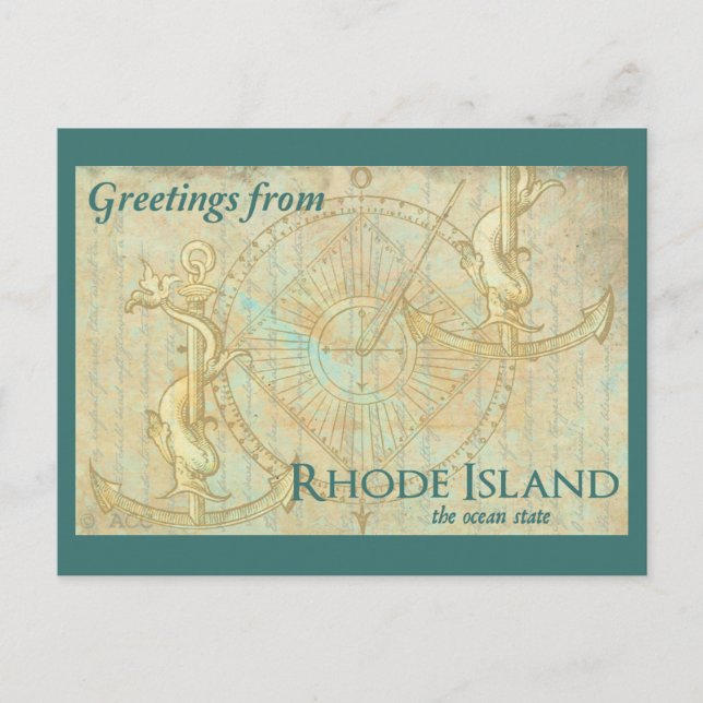 Postal Saludos de Rhode Island que el océano indica (Anverso)