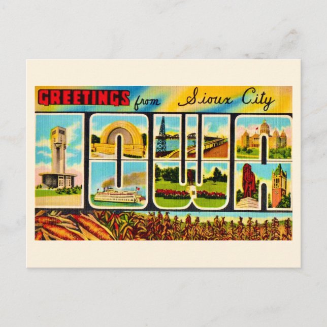 Postal Saludos de Sioux City IO (Anverso)