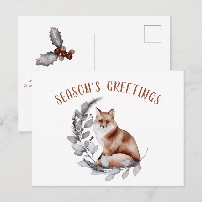 Postal Saludos de temporada a los Navidades de Fox Roja y (Anverso / Reverso)