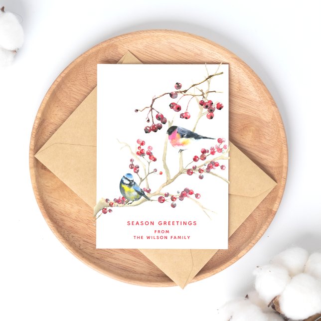 Postal Saludos de temporada - Navidades Greenery w Bird (Subido por el creador)