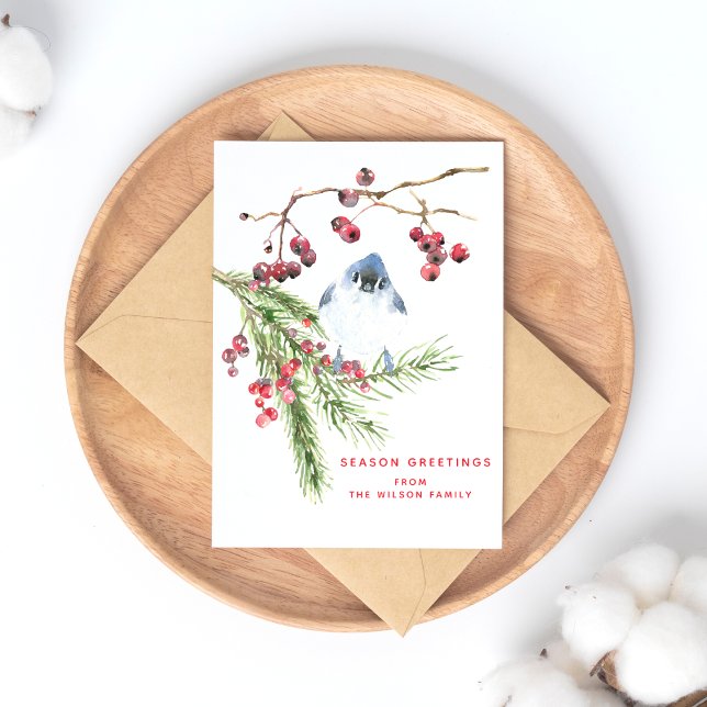 Postal Saludos de temporada - Navidades Greenery w Bird (Subido por el creador)