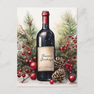 Postal Saludos de temporada sobre una botella de vino 1 i