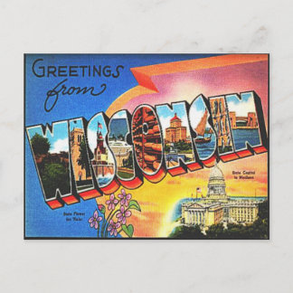Postal Saludos de vacaciones retro de Viaje de Wisconsin 