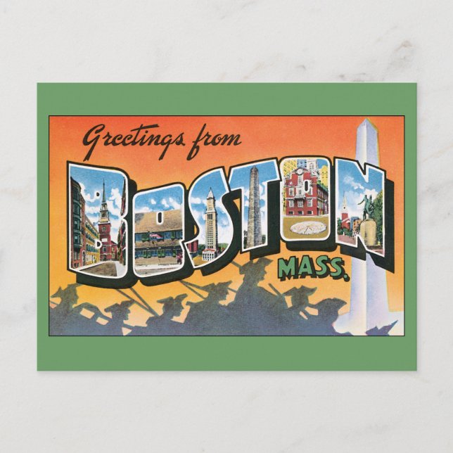 Postal Saludos de Viajes Vintage de Boston Massachusetts (Anverso)