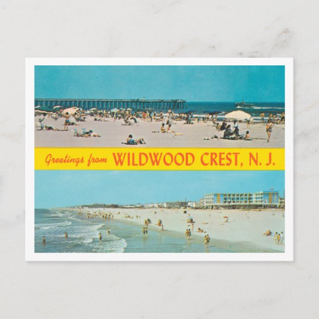 Postal Saludos de Wildwood Escudo, New Jersey Travel (Anverso)