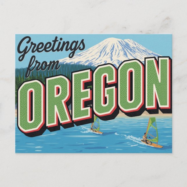 Postal Saludos de Windsurfing de la Montaña de Oregon (Anverso)