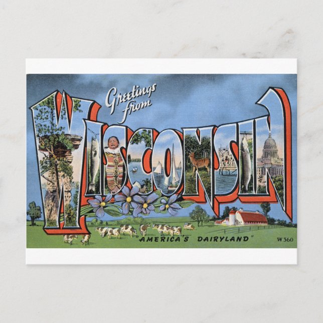 Postal Saludos De Wisconsin (Anverso)