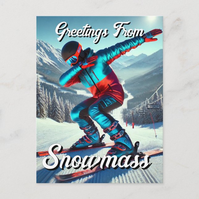 Postal Saludos del esquiador de Dabbing de SnowMass (Anverso)