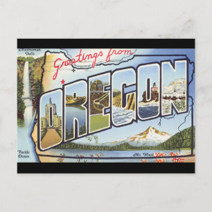 Postal Saludos del Poster de Viajes de Oregon_Vintage