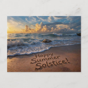 Postal Saludos del solsticio de verano en la playa escrit