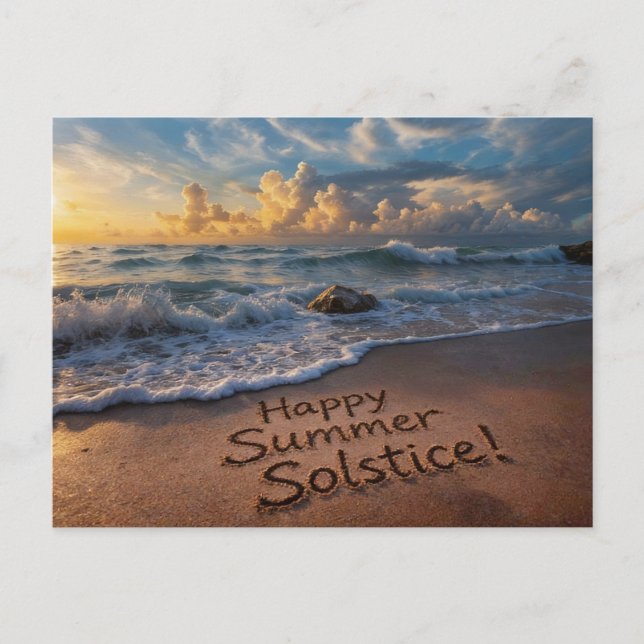 Postal Saludos del solsticio de verano en la playa escrit (Anverso)