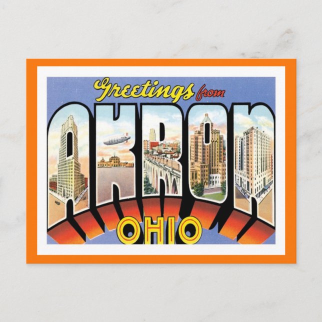 Postal Saludos desde Akron Ohio US City (Anverso)
