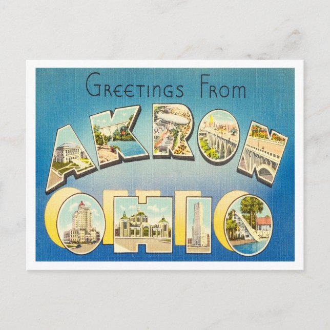 Postal Saludos desde Akron, Ohio Vintage Travel (Anverso)