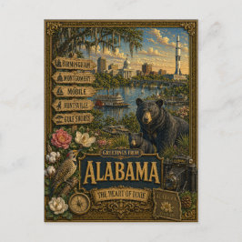 Postal Saludos desde Alabama | Arte Retro Vintage