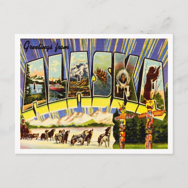 Postal Saludos desde Alaska Vintage Travel (Anverso)