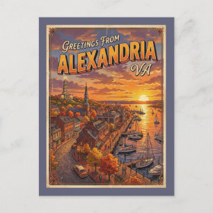 Postal Saludos desde Alexandria VA Vintage Retro años 60