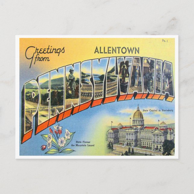 Postal Saludos desde Allentown, Pennsylvania (Anverso)