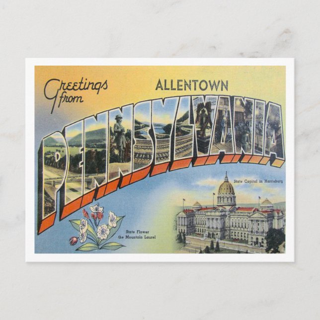 Postal Saludos desde Allentown, Pennsylvania Travel (Anverso)