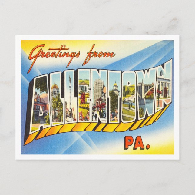 Postal Saludos desde Allentown, Pennsylvania Travel (Anverso)