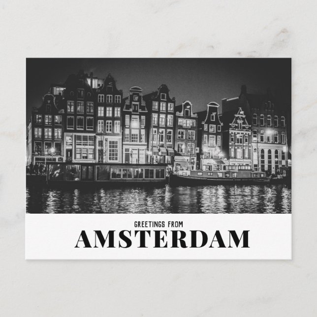 Postal Saludos desde Amsterdam Black & White Night (Anverso)