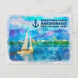 Postal Saludos desde Anchorage - Pintura acuarela