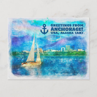 Postal Saludos desde Anchorage - Pintura acuarela