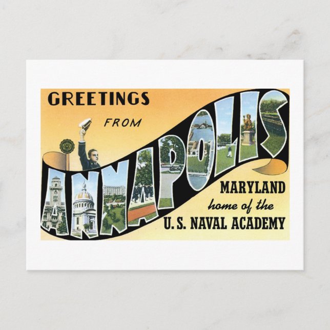 Postal Saludos desde Annapolis, MD, hogar de la academia  (Anverso)