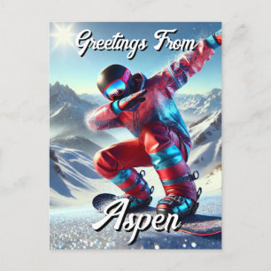 Postal Saludos desde Aspen Dabbing Snowboarder
