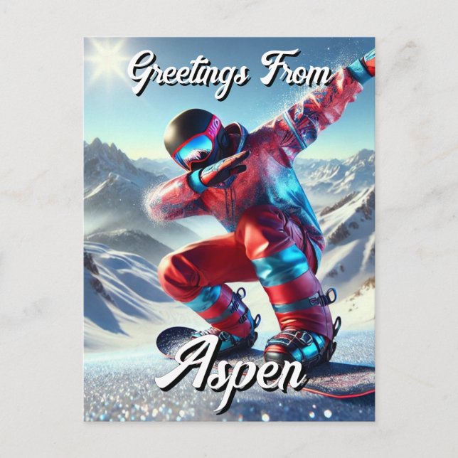 Postal Saludos desde Aspen Dabbing Snowboarder (Anverso)
