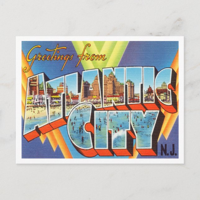 Postal Saludos desde Atlantic City, New Jersey Travel (Anverso)
