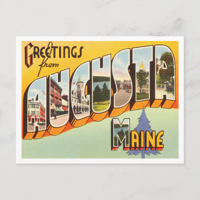 Postal Saludos desde Augusta, Maine Vintage Travel (Anverso)