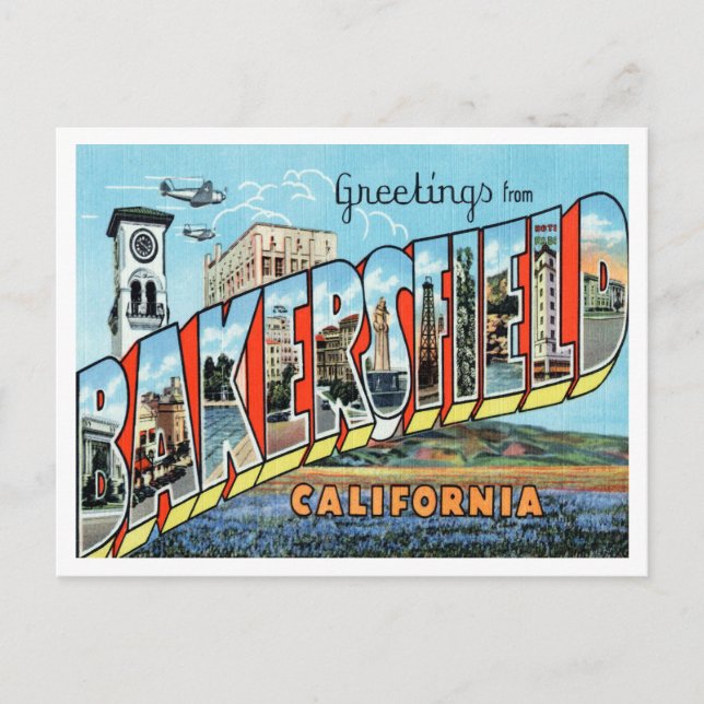 Postal Saludos desde Bakersfield, California Travel (Anverso)