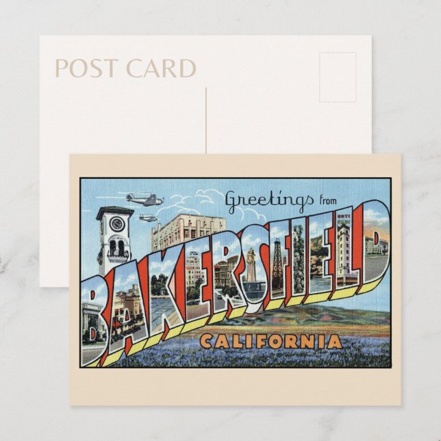 Postal Saludos desde Bakersfield, California Vintage (Anverso / Reverso)