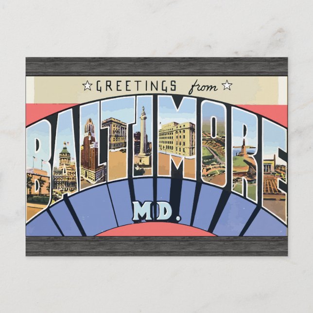Postal Saludos desde Baltimore Md., Vintage (Anverso)
