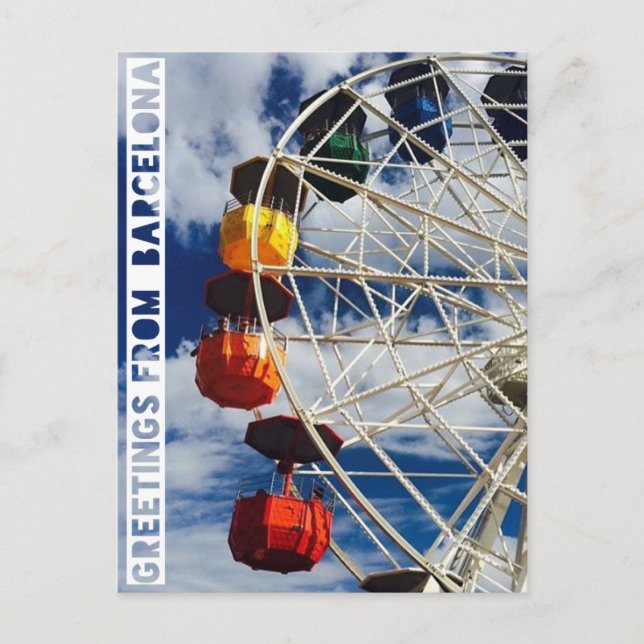 Postal saludos desde Barcelona, postard con ferris donde (Anverso)