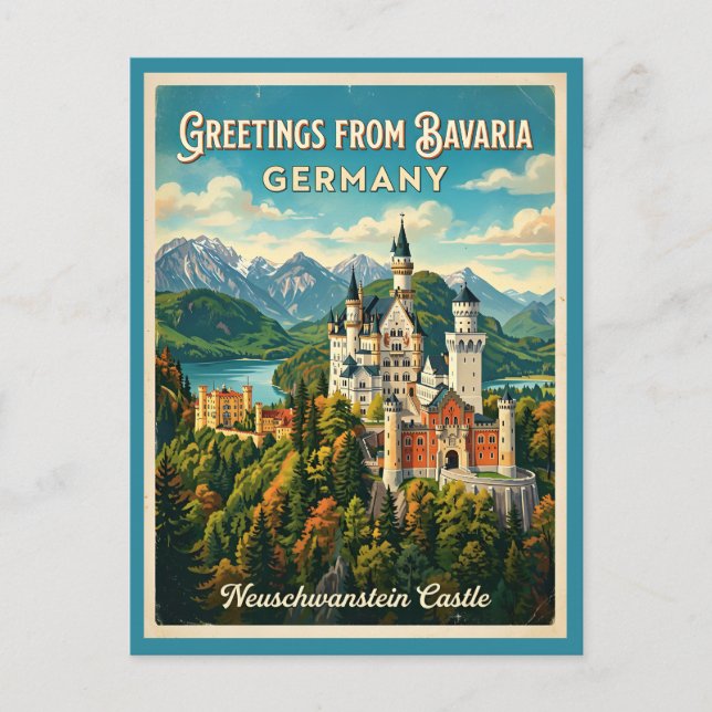 Postal Saludos desde Baviera Alemania Neuschwanstein  (Anverso)