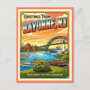 Postal Saludos desde Bayonne NJ Retro Gateway