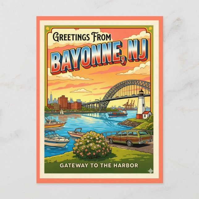 Postal Saludos desde Bayonne NJ Retro Gateway  (Anverso)