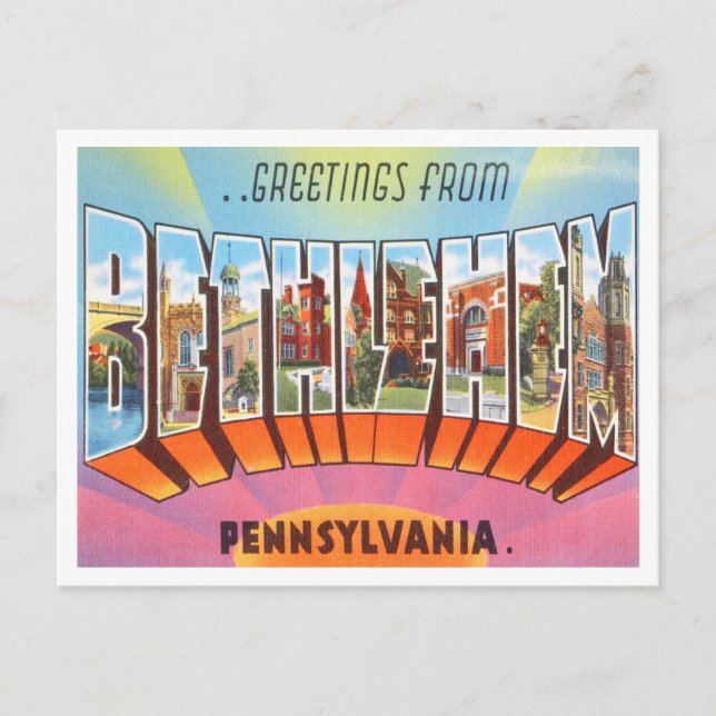 Postal Saludos desde Belén, Pennsylvania Travel (Anverso)