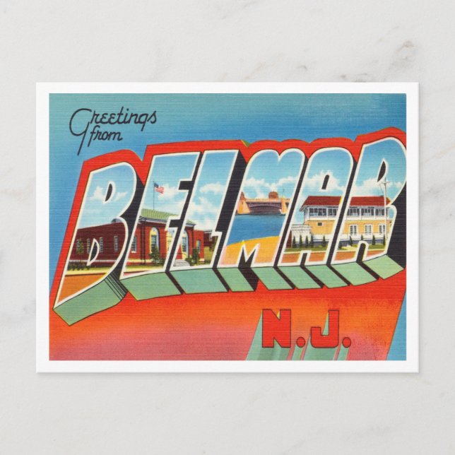 Postal Saludos desde Belmar, New Jersey Vintage Travel (Anverso)