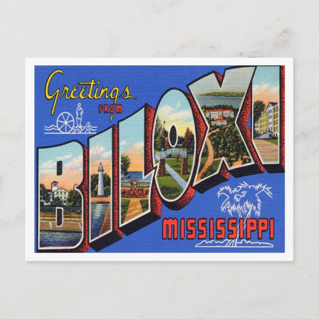 Postal Saludos desde Biloxi, Mississippi Vintage Travel (Anverso)