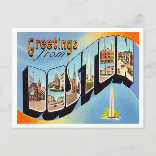 Postal Saludos desde Boston, Massachusetts Travel (Anverso)